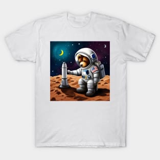 Teddy wearing a space suit Planting Flowers on the moon T-Shirt
